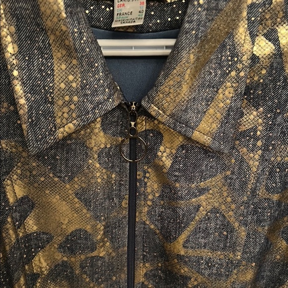 Joseph Ribkoff Gold & Blue Made in Canada zip front statement Jacket, size 10 - Picture 3 of 11